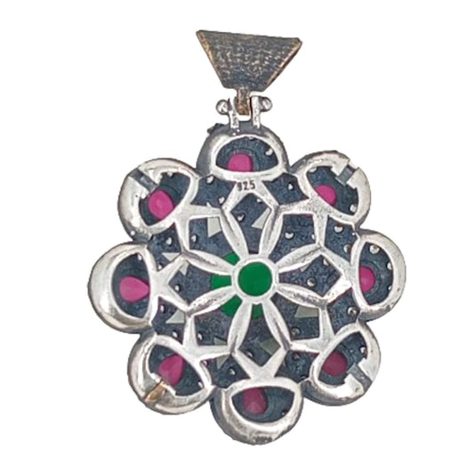 SILVER AND BRONZE PENDANT WITH SILVER FINISH AND NATURAL STONES