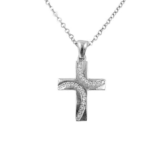 SILVER CROSS WITH RHODIUM FINISH AND ZIRCONIAS