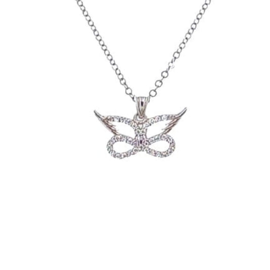 INFINITY PENDANT AND WINGS SILVER FINISHED IN RHODIUM AND ZIRCONIAS