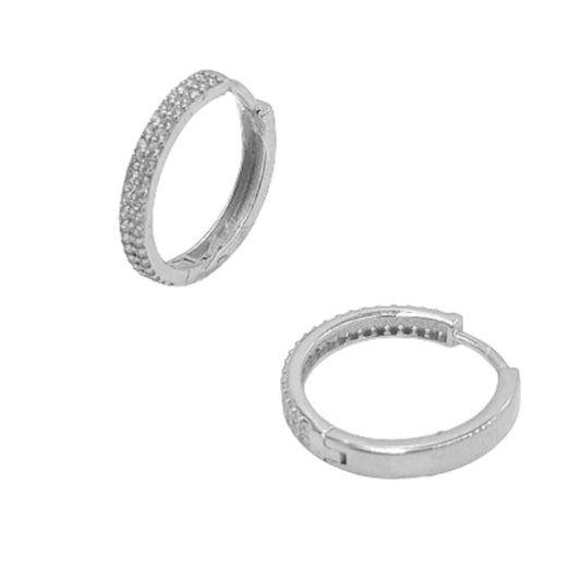 SILVER HOOPS WITH RHODIUM FINISH AND ZIRCONIAS, SMOOTH AND SHINE