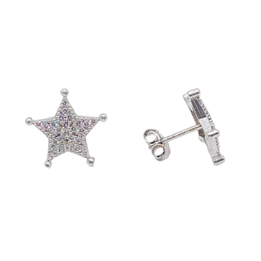 Star earrings in silver with rhodium finish and cubic zirconia, push-back closure