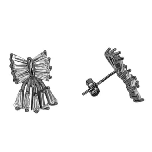 SILVER EARRINGS WITH RUTHENIUM AND ZIRCONIA FINISH, PRESSURE CLOSURE