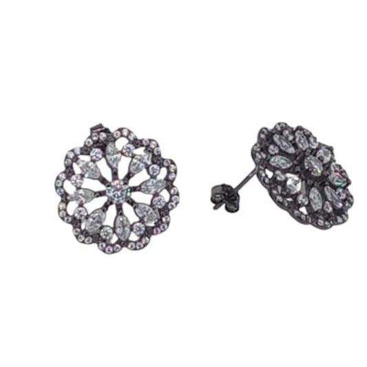SILVER EARRINGS WITH RUTHENIUM FINISH AND ZIRCONIAS, PRESSURE CLOSURE