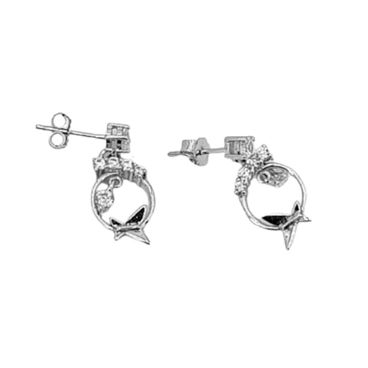 SILVER EARRINGS WITH RHODIUM FINISH AND ZIRCONIAS, PRESSURE CLOSURE