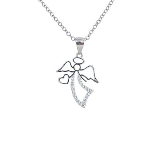 ANGEL PENDANT SILVER RHODIUM FINISH AND ZIRCONIAS