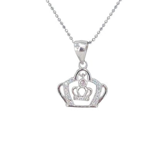 SILVER CROWN PENDANT WITH RHODIUM FINISH AND ZIRCONIAS
