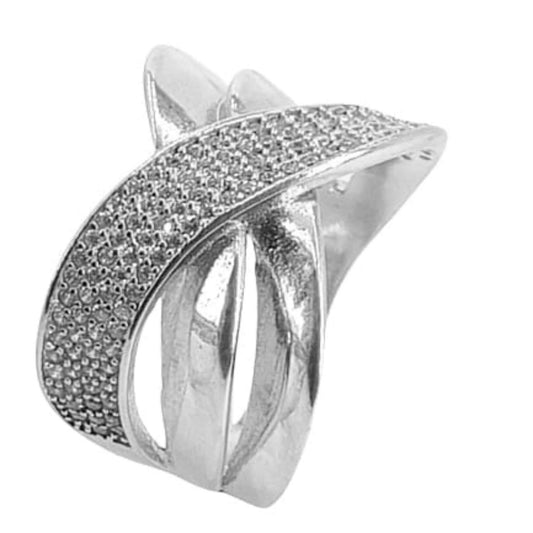 SILVER RING WITH RHODIUM FINISH AND ZIRCONIAS, SMOOTH AND SHINE