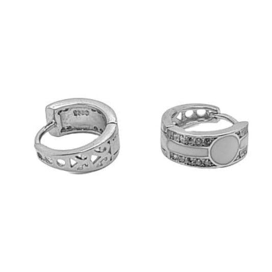 SILVER AND WHITE ENAMEL EARRINGS FINISHED IN RHODIUM AND ZIRCONIAS
