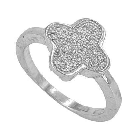 SILVER CROSS RING WITH RHODIUM FINISH AND ZIRCONIAS