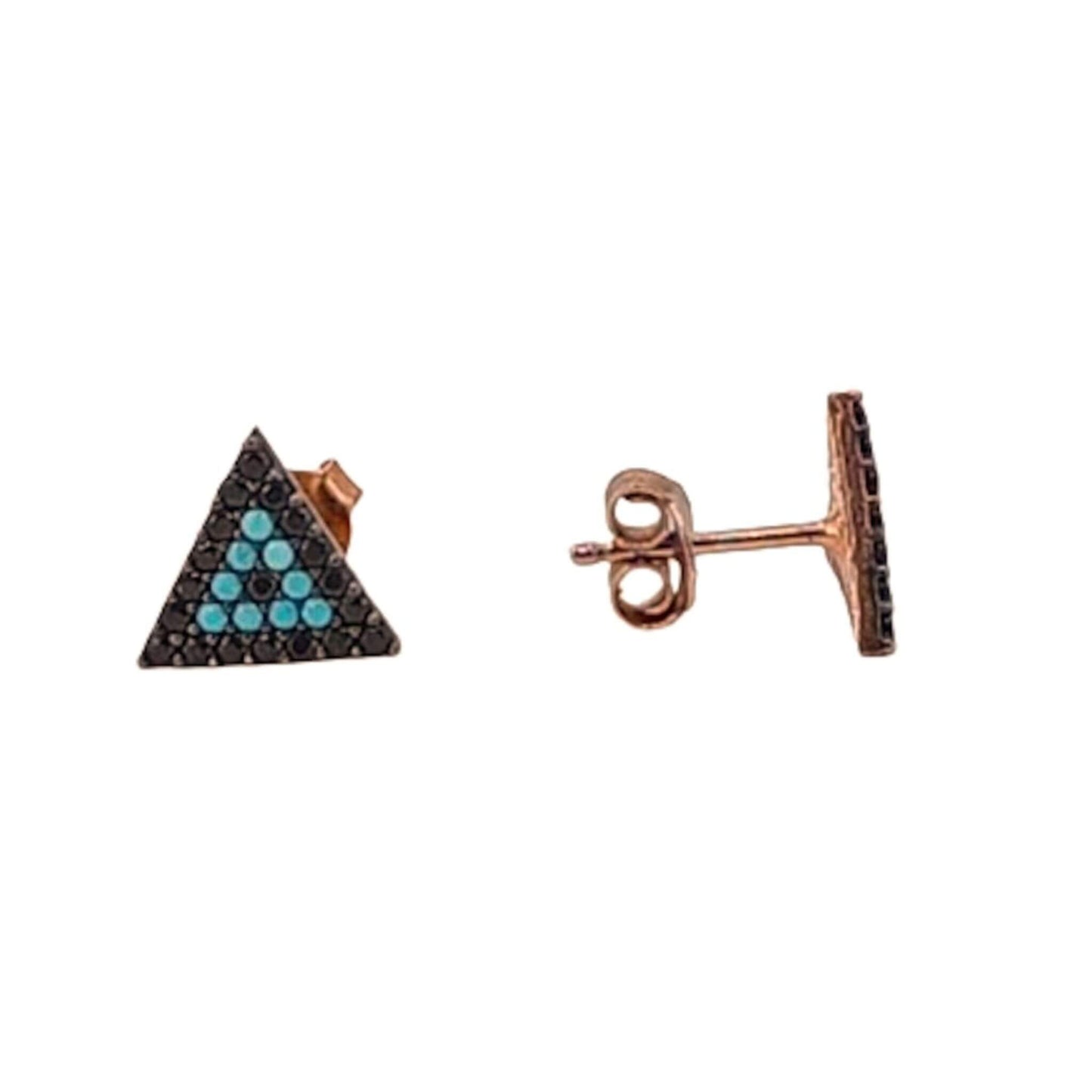 PENDIENTES PLATA ACABADO ROSA CIRCONITAS NEGRAS TURQUESAS NATURAL CIERRE PRESION