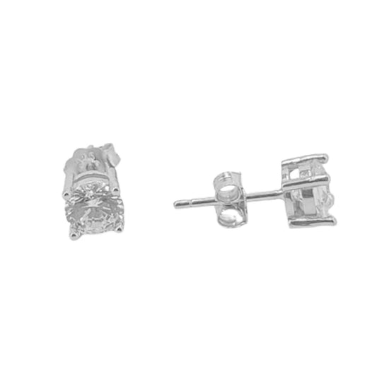 SOLITAIRE EARRINGS SILVER RHODIUM FINISH ZIRCONIA PRESSURE CLOSURE