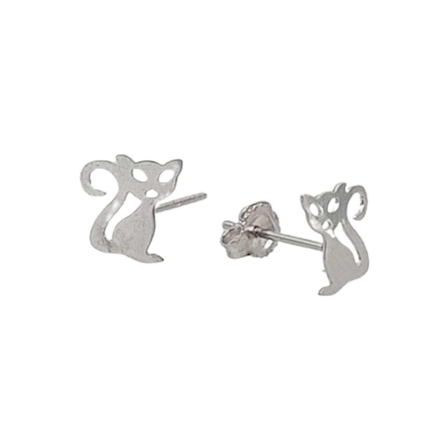 PENDIENTES GATO PLATA ACABADO RODIO LISO BRILLO CIERRE PRESION