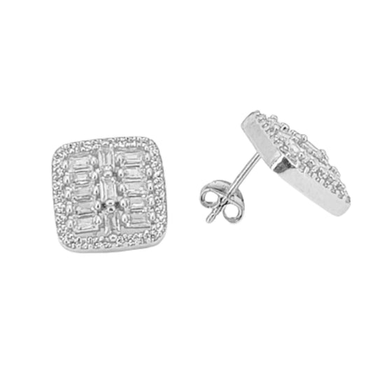 SILVER EARRINGS WITH RHODIUM FINISH AND ZIRCONIAS, PRESSURE CLOSURE