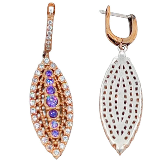 SILVER AND BRONZE EARRINGS WITH SILVER FINISH, NATURAL STONES AND ZIRCONIAS