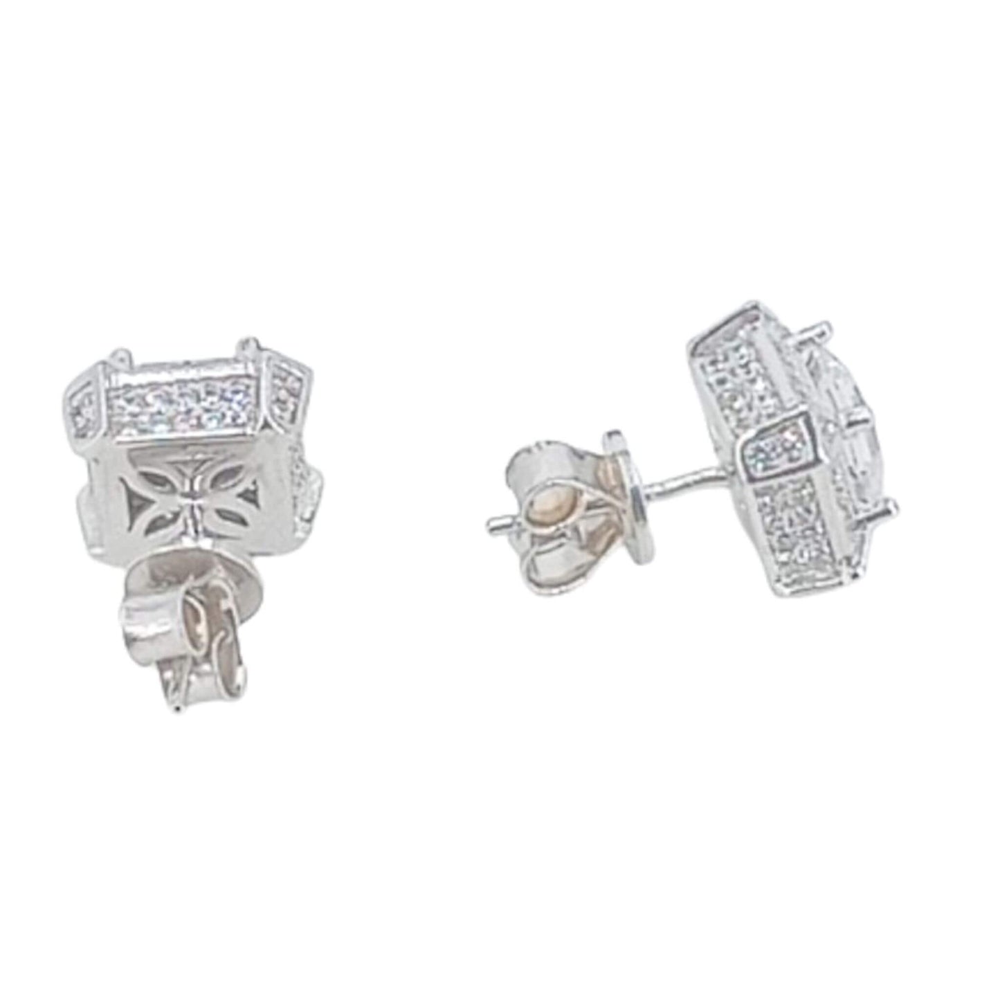 PENDIENTES PLATA ACABADO RODIO CIRCONITAS CIERRE PRESION