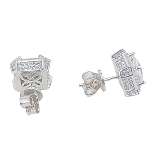 SILVER EARRINGS WITH RHODIUM FINISH AND ZIRCONIAS, PRESSURE CLOSURE
