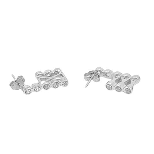 SILVER EARRINGS WITH RHODIUM FINISH AND ZIRCONIAS, PRESSURE CLOSURE