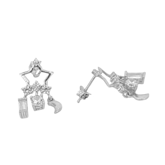 SILVER EARRINGS WITH RHODIUM FINISH AND ZIRCONIAS, PRESSURE CLOSURE