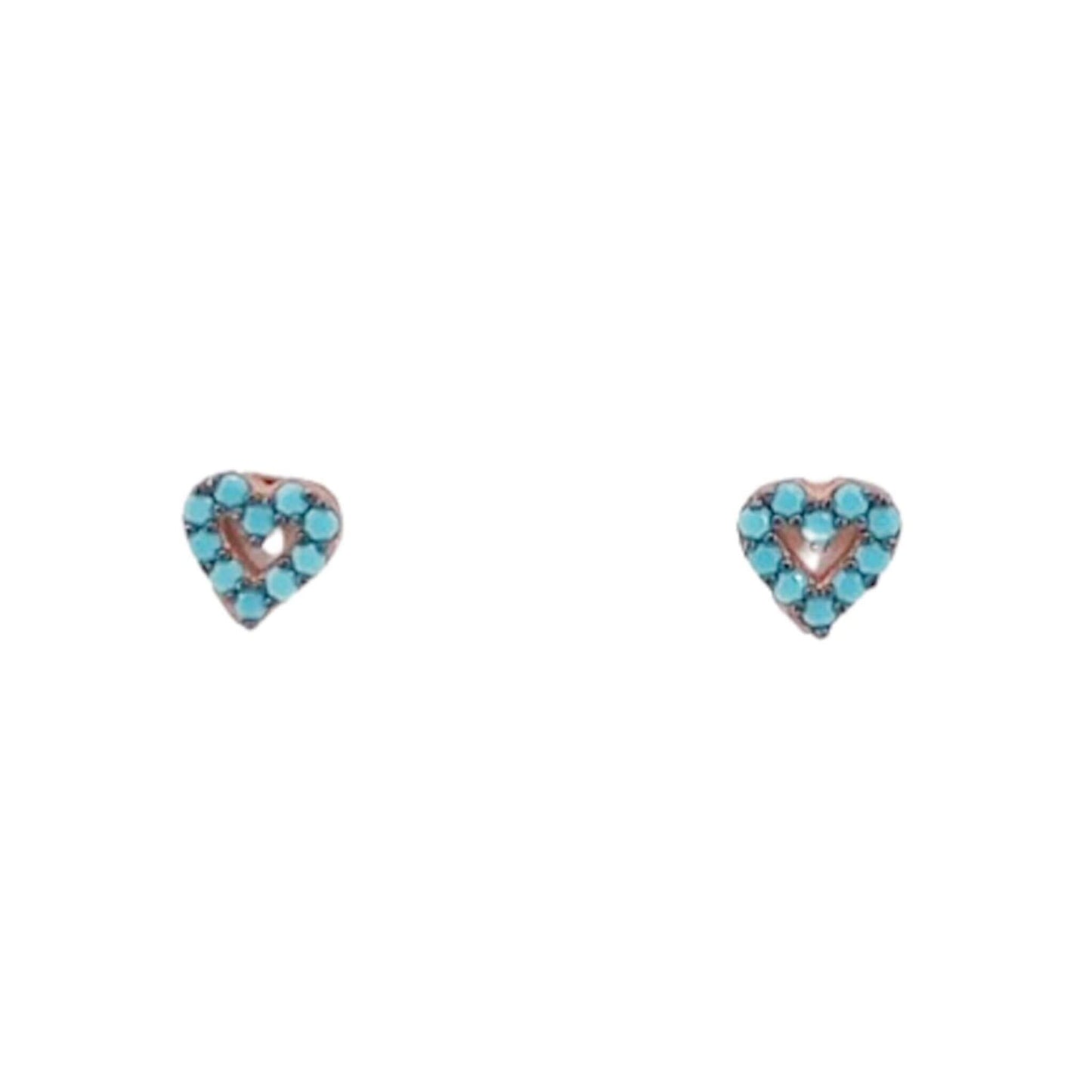 PENDIENTES CORAZON PLATA ACABADO ROSA TURQUESA NATURAL CIERRE PRESION