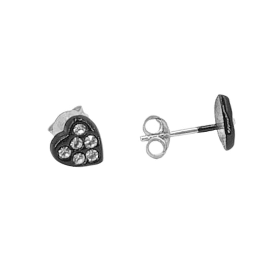 Heart-shaped earrings, enamel, silver finish, cubic zirconia, push-back closure