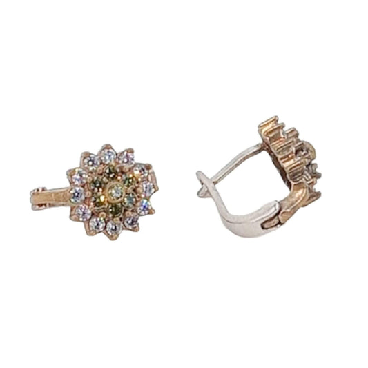 SILVER AND BRONZE EARRINGS WITH SILVER FINISH, CATALAN CLOSURE, NATURAL ZIRCONIA STONES