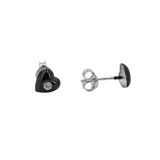 Heart-shaped earrings, enamel, silver finish, cubic zirconia, push-back closure