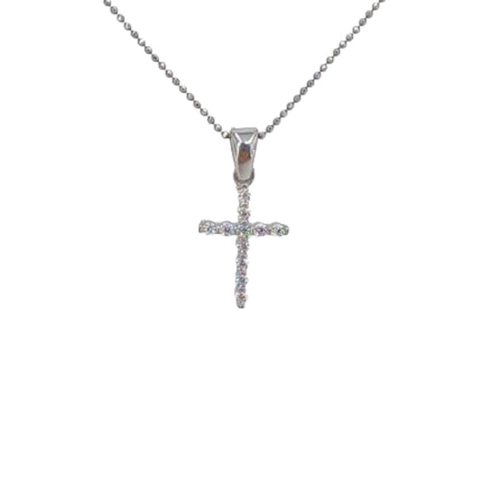 SILVER CROSS WITH RHODIUM FINISH AND ZIRCONIAS