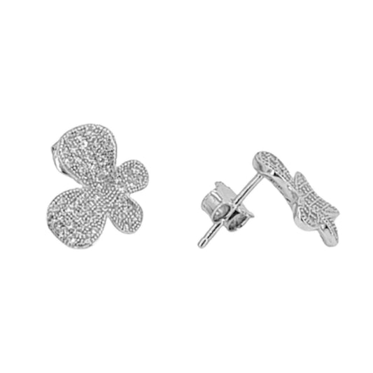Butterfly Earrings, Silver Rhodium Finish, Cubic Zirconia, Push Back Closure