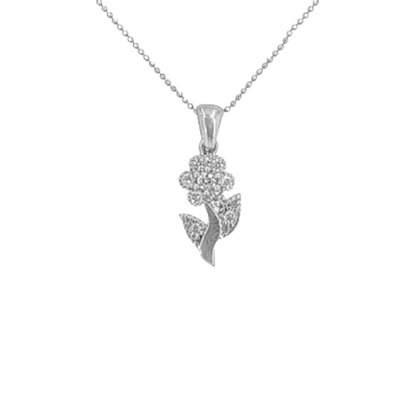COLGANTE FLOR PLATA ACABADO RODIO CIRCONITAS
