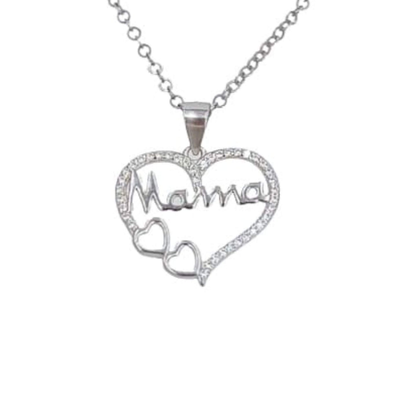COLGANTE CORAZON MAMA PLATA ACABADO RODIO CIRCONITAS