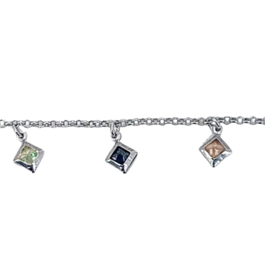 SILVER ANKLET WITH RHODIUM FINISH AND ZIRCONIAS