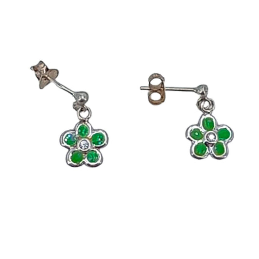SILVER EARRINGS, ENAMEL FINISH, SILVER-PLATED, ZIRCONIA, PRESSURE CLOSURE