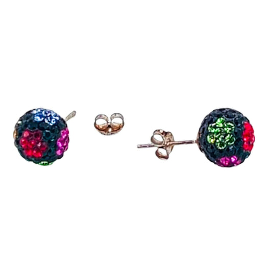 SILVER EARRINGS WITH SILVER FINISH, MULTI-STONE ZIRCONIA, PRESSURE CLOSURE