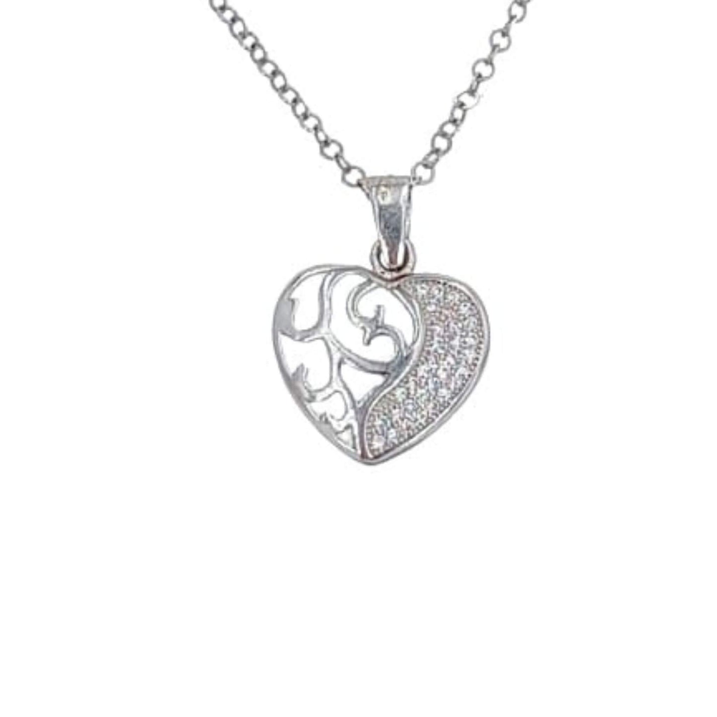 COLGANTE CORAZON PLATA ACABADO RODIO CIRCONITAS CALADO