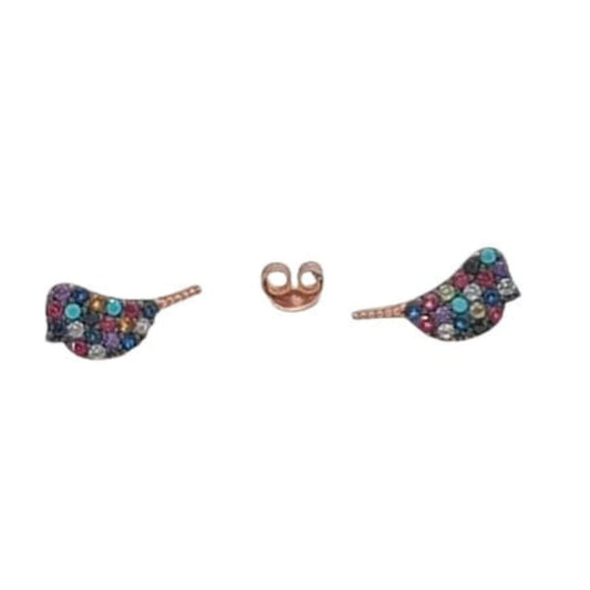 PENDIENTES PAJARO PLATA ACABADO ROSA CIRCONITAS CIERRE PRESION