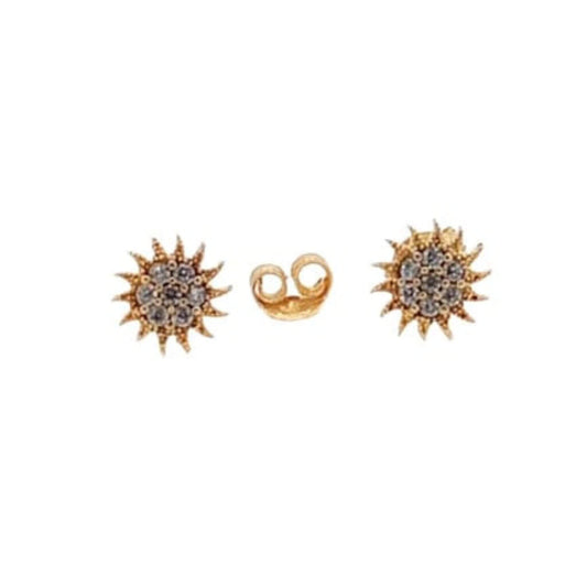 SILVER SUN EARRINGS WITH GOLD FINISH AND ZIRCONIAS, PRESSURE CLOSURE