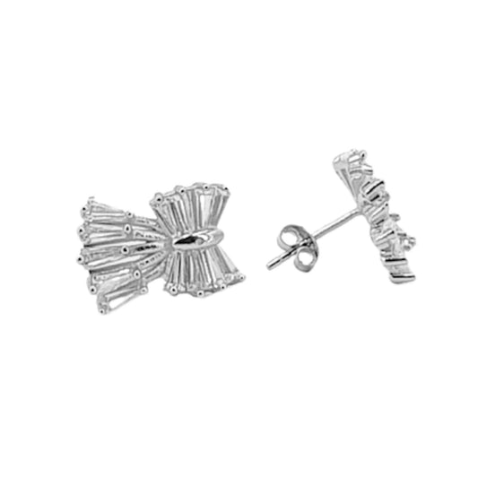 SILVER EARRINGS WITH RHODIUM FINISH AND ZIRCONIAS, PRESSURE CLOSURE