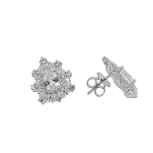 SILVER EARRINGS WITH RHODIUM FINISH AND ZIRCONIAS, PRESSURE CLOSURE