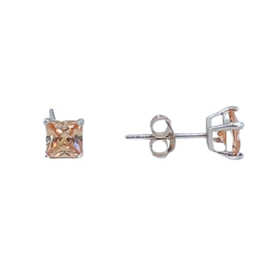 SOLITAIRE EARRINGS SILVER RHODIUM FINISH ZIRCONIA PRESSURE CLOSURE