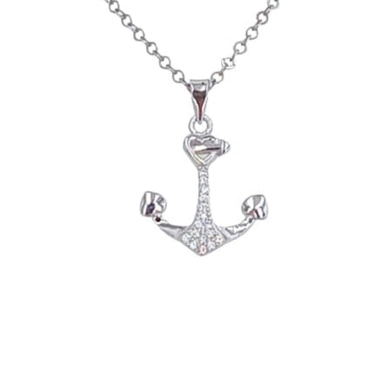 ANCHOR PENDANT SILVER RHODIUM FINISH ZIRCONIAS