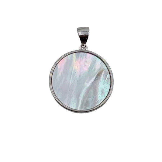 VIRGIN MARY GIRL MEDAL SILVER MOTHER OF PEARL RHODIUM FINISH SMOOTH SHINE