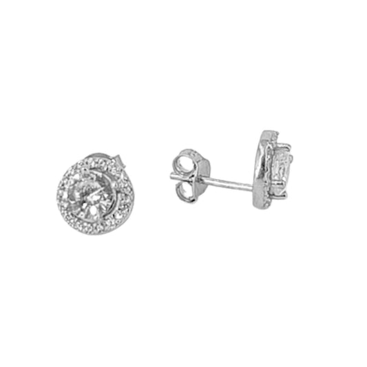 SILVER EARRINGS WITH RHODIUM FINISH AND ZIRCONIAS, PRESSURE CLOSURE