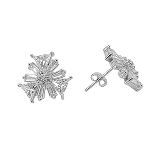 SILVER EARRINGS WITH RHODIUM FINISH AND ZIRCONIAS, PRESSURE CLOSURE