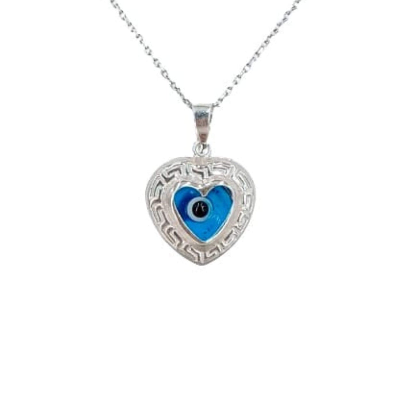 COLGANTE CORAZON OJO TURCO PLATA ACABADO PLATEADO