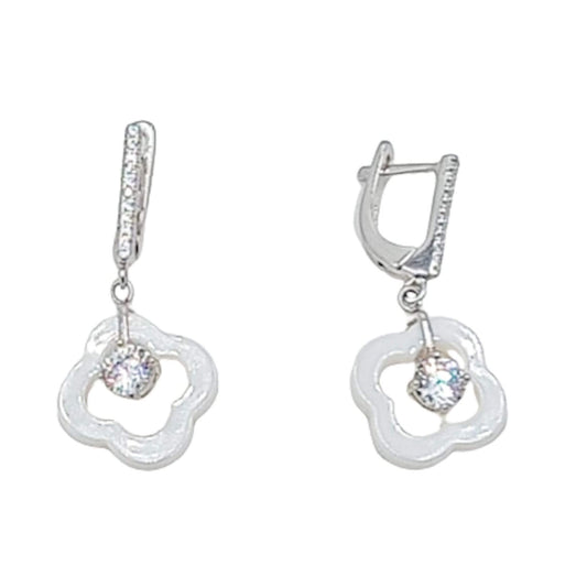 Silver and ceramic earrings with rhodium finish and cubic zirconia, Catalan clasp