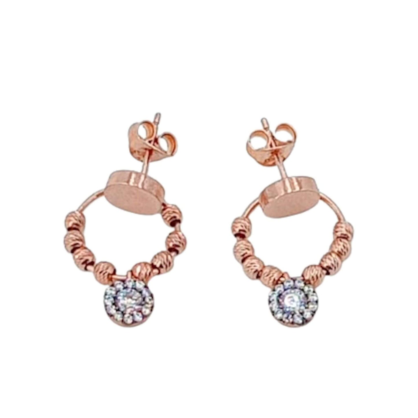 PENDIENTES PLATA ACABADO ROSA CIRCONITAS CIERRE PRESION