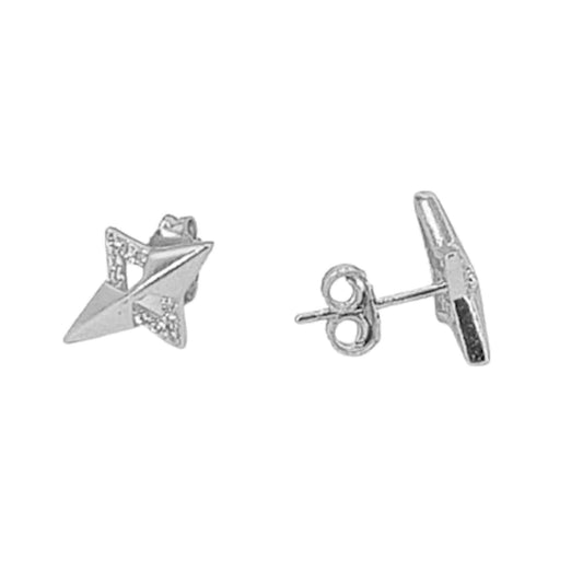 SILVER EARRINGS WITH RHODIUM FINISH, ZIRCONIAS, PRESSURE CLOSURE, SMOOTH AND SHINE