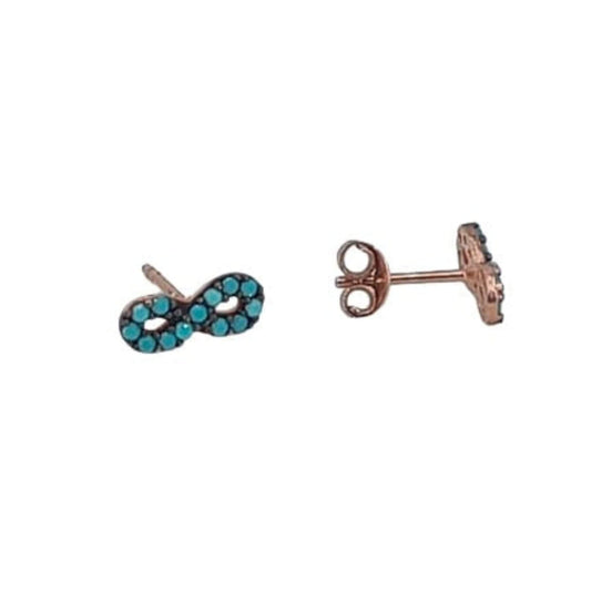 Infinity Earrings, Silver, Pink Turquoise Finish, Push Back Closure