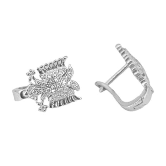 SILVER EARRINGS WITH RHODIUM FINISH, CATALAN CLOSURE, AND ZIRCONIAS