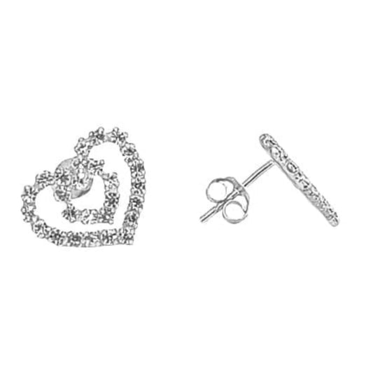 HEART EARRINGS SILVER FINISH SILVER CIRCONIAS PRESSURE CLOSURE